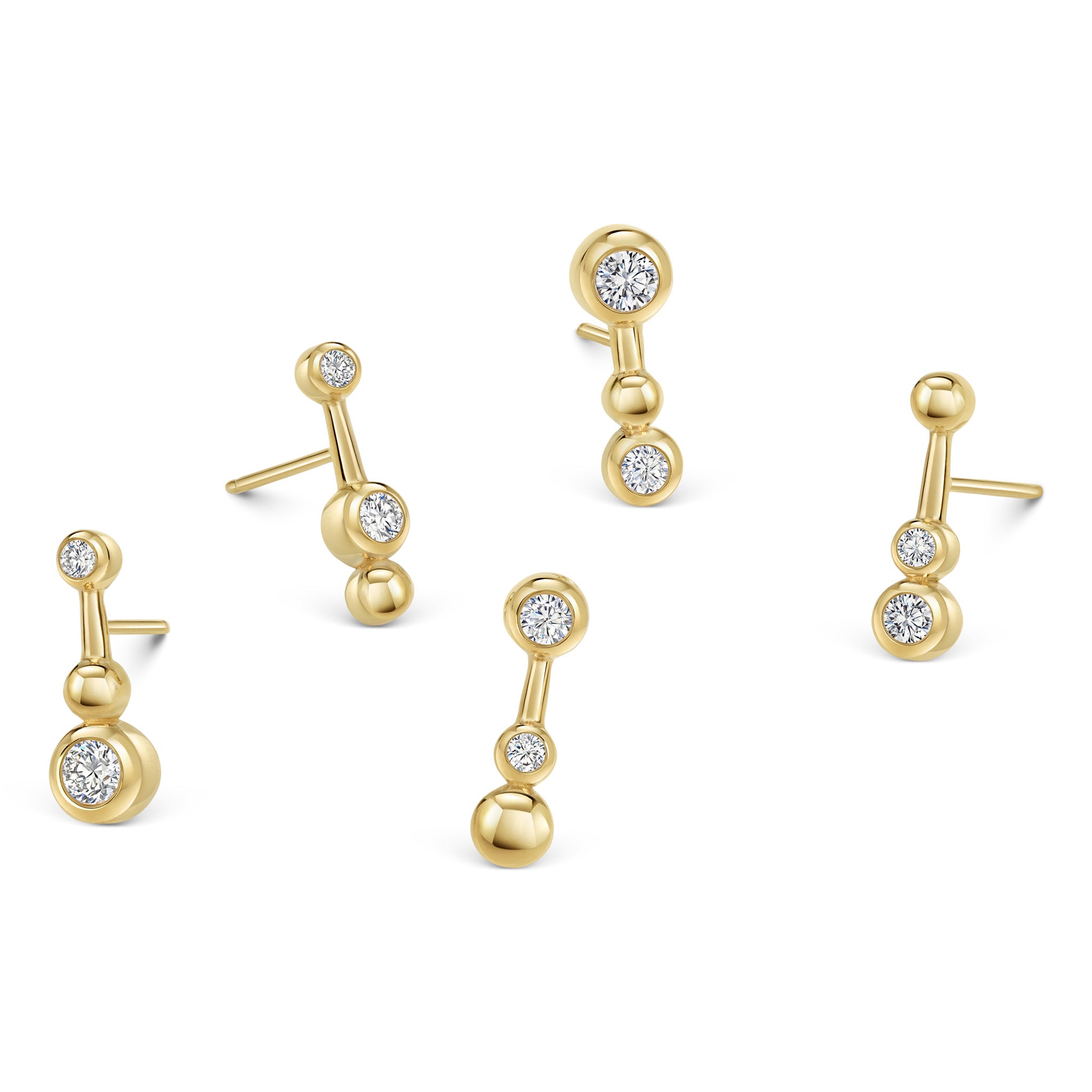 Marina Skia collection of architectural single studs with 3 forms in diamond and 18K gold