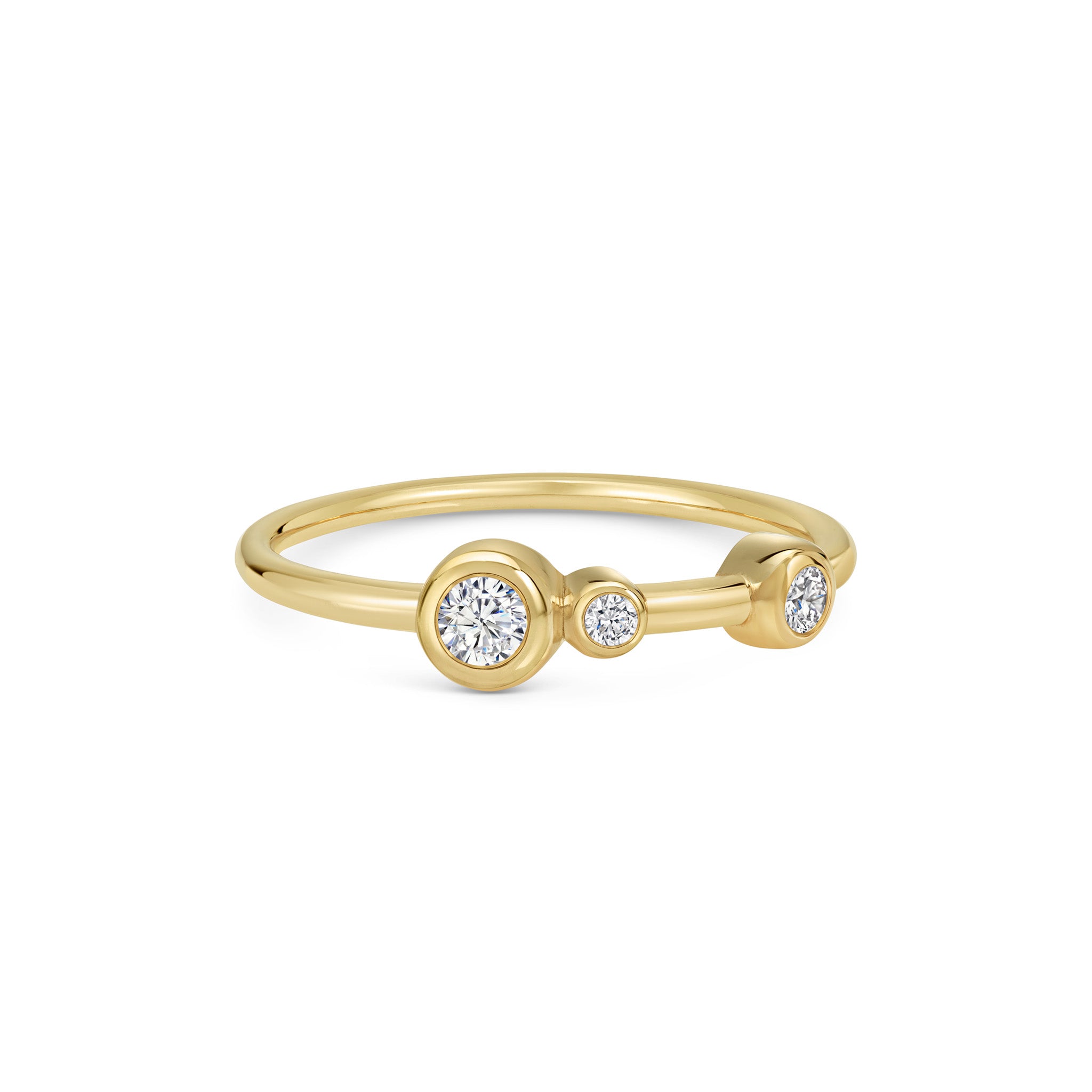 Marina Skia contemporary stacking ring with 3 round forms in white diamond and 18K gold
