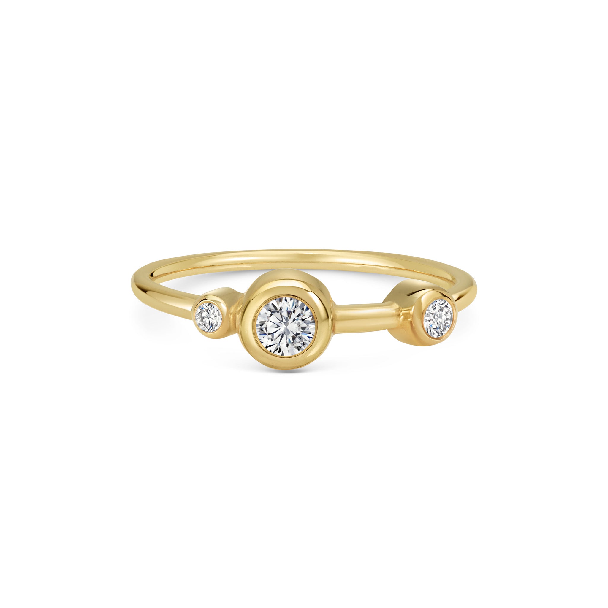 Marina Skia bold geometric stacking ring with 3 round forms in diamond and 18K gold